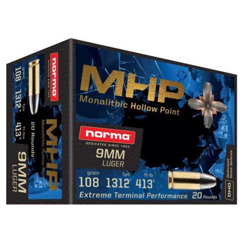 6013P96D NORMA MHP 9MM LUGER AMMO 108 GRAIN