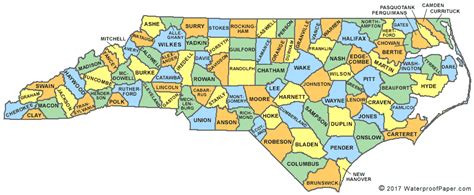 North Carolina County Map Printable