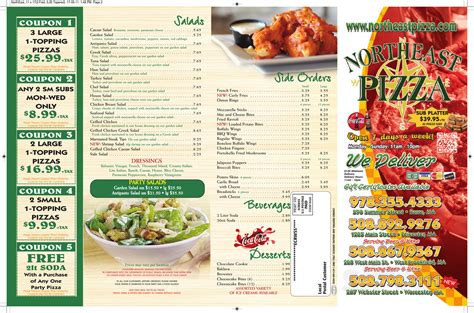 Northeast Pizza menu in West Brookfield, Massachusetts, USA