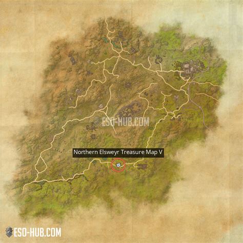 Northern Elsweyr Treasure Map 5 is South By South east of Re