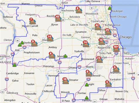 Severe weather in northern Illinois that included tornado warnings, hail and high winds has knocked out power to more than 64,000 ComEd customers, according to the company’s outage map. Cook County has the most ComEd customers affected at 17,069.. 