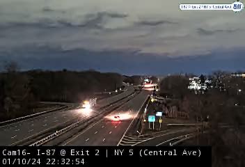 Northway traffic cam. Traffic Cameras: I-87 Cams | I-90 Cams | I-787 Cams | Thruway Cams. Still camera images refresh every 30 seconds. 