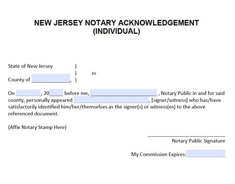 Notary Acknowledgement Form Nj Universal Network
