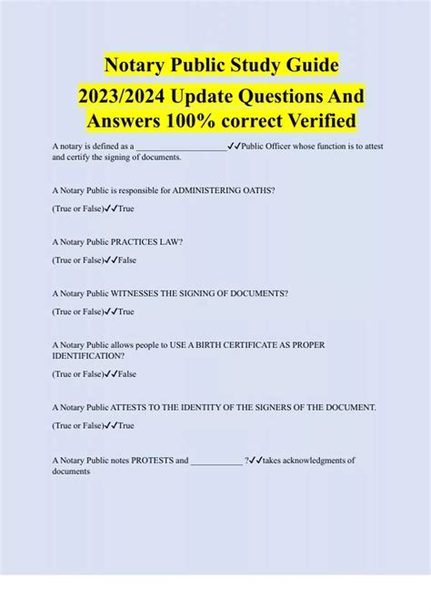 Notary Public Study Guide 2023/2024 Update Questions And Answers 100