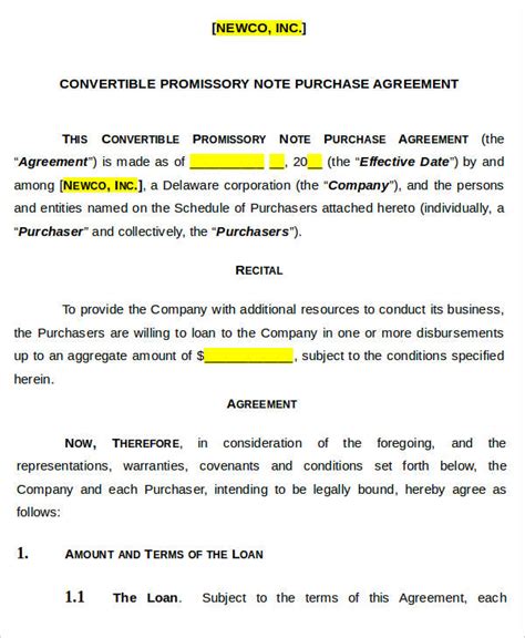 Note Agreement Template 13+ Free Word, PDF Format Download