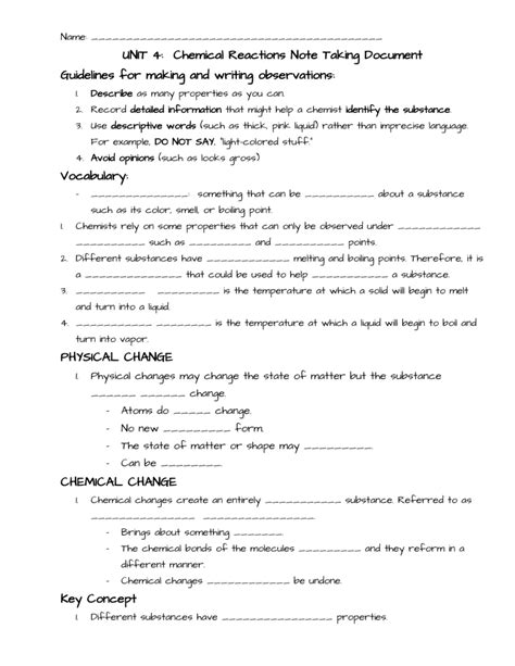 Note Answer Reactions Taking Guide Chemical