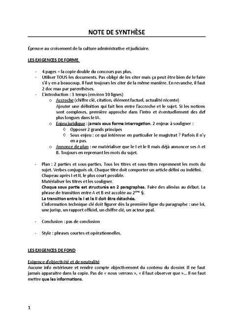 Note de synthèse