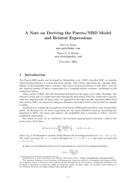 Note on Deriving the Pareto/NBD Model and Related …