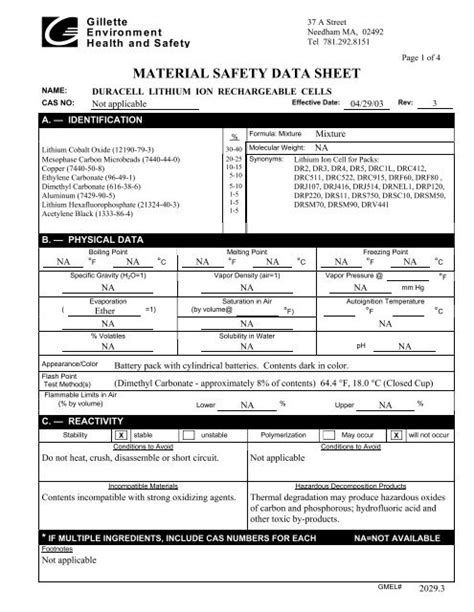 Notebook And Tablet Battery Pack Material Safety Data Sheets at Donnie