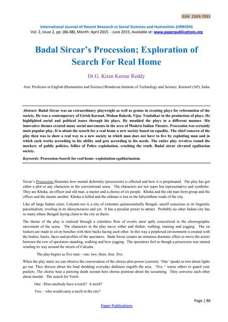 Notes on Badal Sircar's