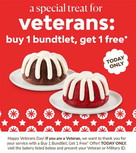 Nothing bundt cakes military discount. Specialties: To find the perfect recipe, you first need the perfect ingredients. And that's what our founders Dena Tripp and Debbie Shwetz were for each other. In 1997, they joined forces, or better yet kitchens, to help make cakes to entertain their friends. The cakes they made were delicious, unlike anything anyone had tasted. As a result, their friends and family asked them to entertain ... 