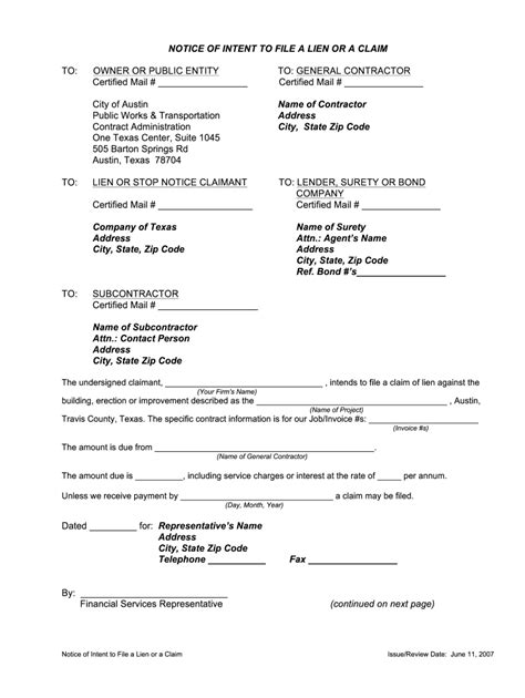 Notice Of Intent To File Lien Texas Form Form Resume Examples 