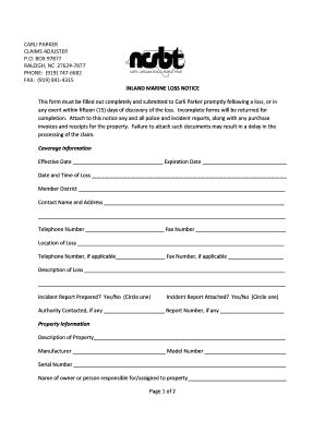 Notice Of Loss - Inland Marine - Claims Pages