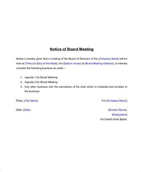 Notice Of Meeting Template Sample