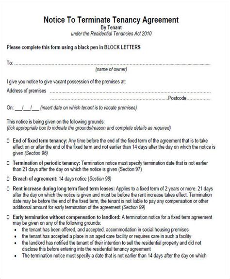 Notice To Terminate Tenancy Agreement Form Form Resume Examples 