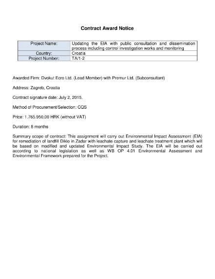 Notice of Awarded Agreement/Contract - Announcement and …