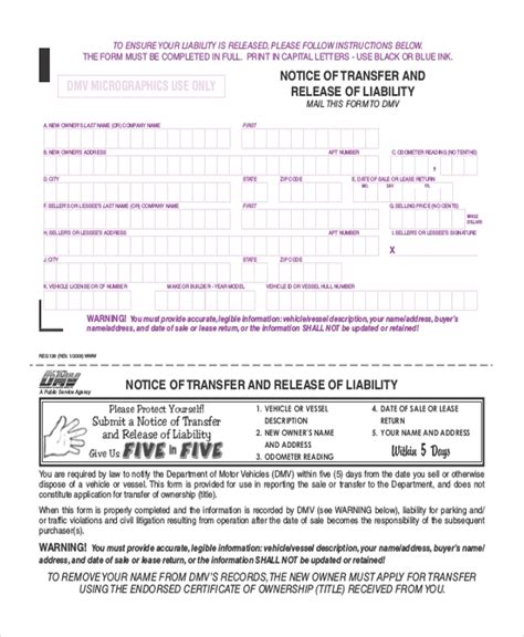 Notice of Transfer and Release of Liability FAQs