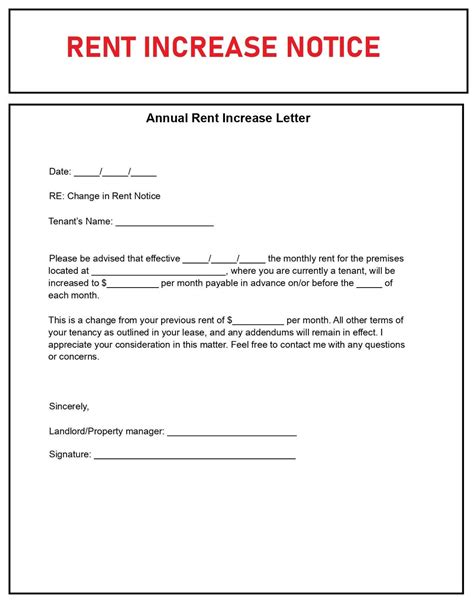 Notice of rent increase form in Word and Pdf formats