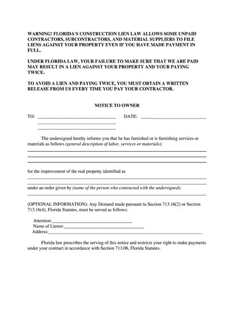 Notice to Owner Form