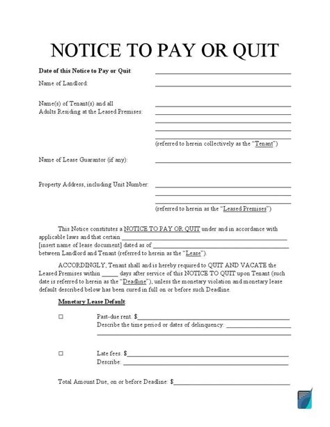 Notice to Pay or Quit forms are critical to start the process of