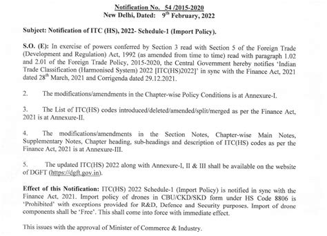 Notification of ITC (HS), 2024- Schedule-1 (Import Policy) - 54/2015 ...