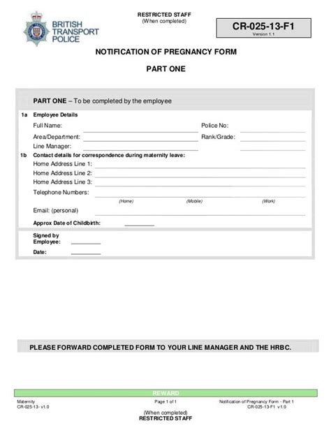 Notification of Pregnancy Form Part 1