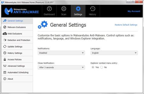 Notifications settings in Malwarebytes for Windows