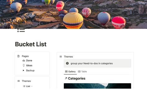 Notion Bucket List Template