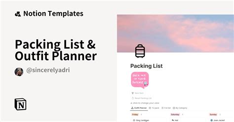 Notion Packing List Template & Outfit Planner