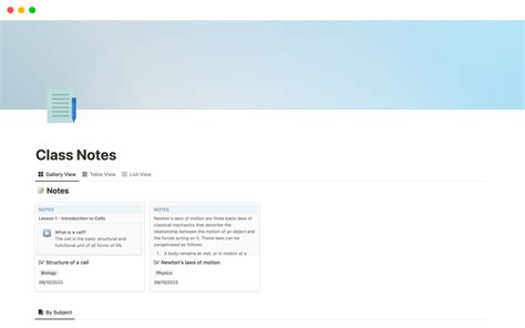 Notion Template Gallery Class notes