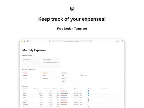 Notion Template Monthly Expenses notionzen