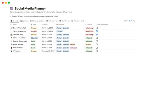 Notion Template Social Media Planner