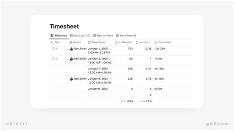 Notion Time Tracking & Timesheets HowTo, Templates & More Gridfiti