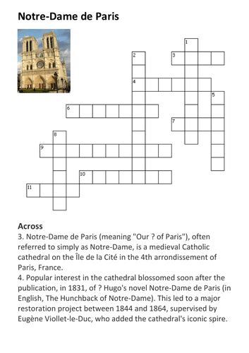Notre dame sight crossword clue. Answers for Star of 1924 silent film The Hunchback of Notre Dame (3,6) crossword clue, 9 letters. Search for crossword clues found in the Daily Celebrity, NY Times, Daily Mirror, Telegraph and major publications. Find clues for Star of 1924 silent film The Hunchback of Notre Dame (3,6) or most any crossword answer or clues for crossword answers. 