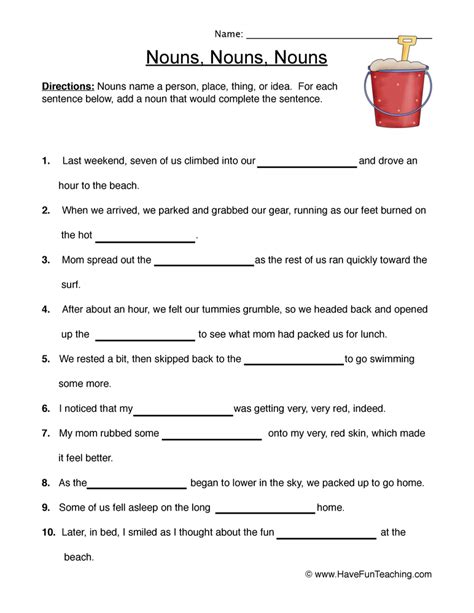 Noun Fill in the Blanks Worksheet Have Fun Teaching