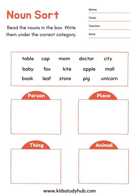 Noun Worksheets - Kids study hub