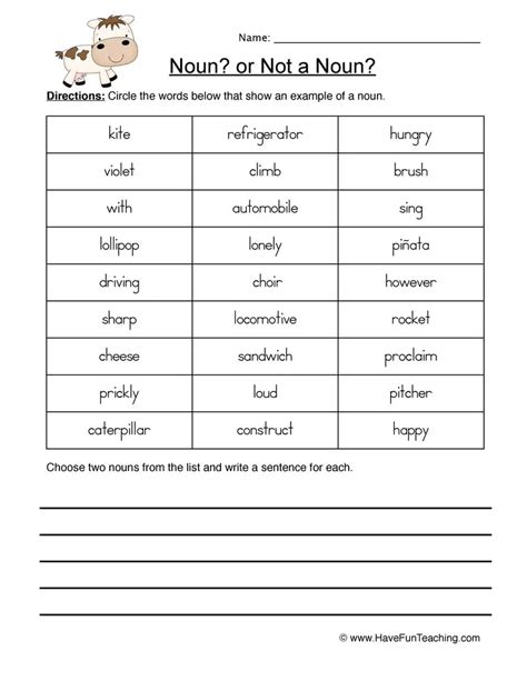 Nouns Identification Worksheet by Teach Simple