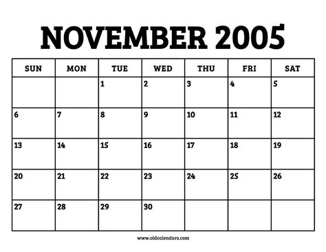 Nov 2005 Calendar