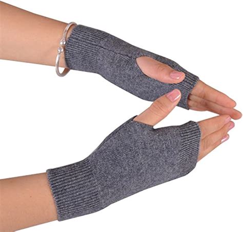 Novawo 100 Cashmere Half Fingerless Thumb Hole …