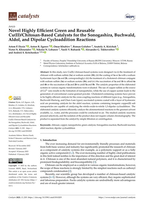 Novel Highly Efficient Green and Reusable Cu (II)/Chitosan-Based ...