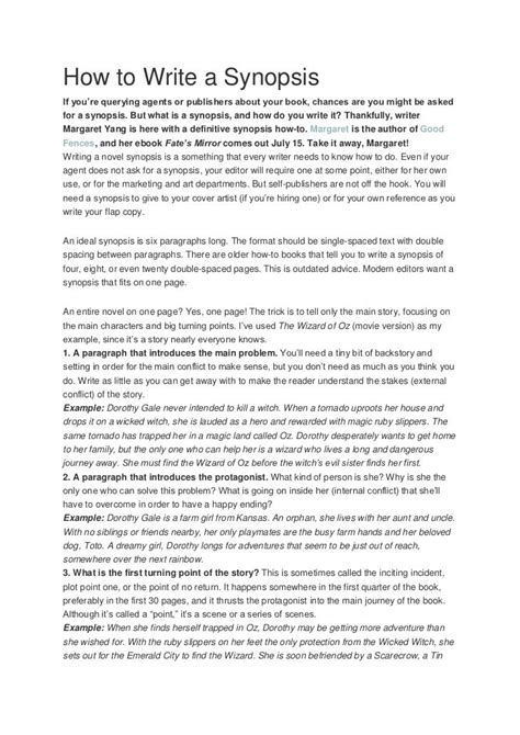 Novel Synopsis Examples How to Write a Synopsis
