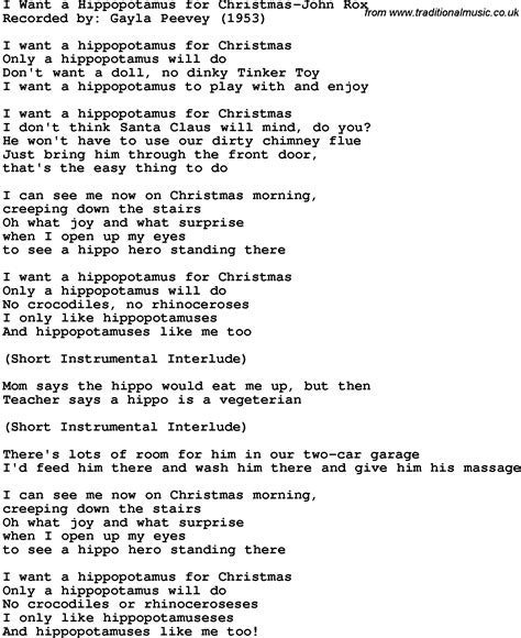 Novelty Song I Want A Hippopotamus For ChristmasJohn Rox lyrics