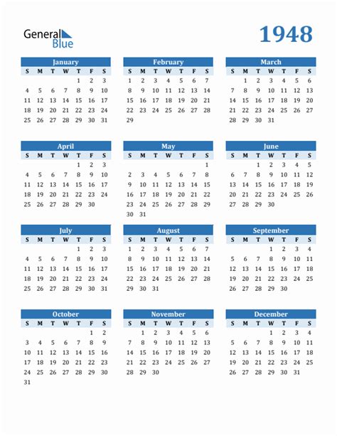November 1948 Calendar PDF Word Excel