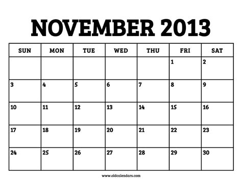 November 2013 Calendar Printable Old Calendars