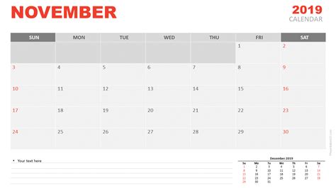 November 2019 Calendar for PowerPoint and Google Slides