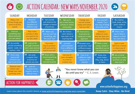 November 2020 Optimistic Self Care Calendar & Free Chat Area (please