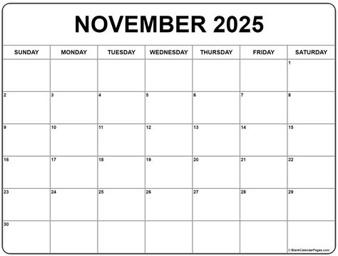 November 2025 Calendar PDF Word Excel