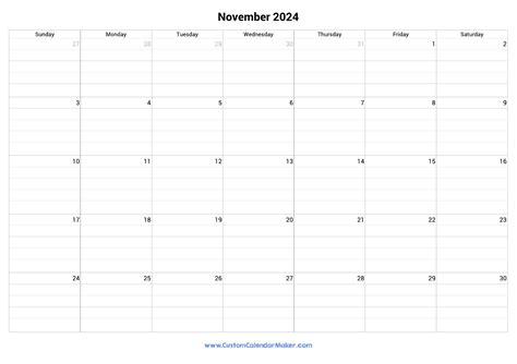 November Calendar With Lines