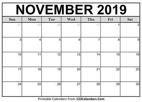 November Printable Schedule