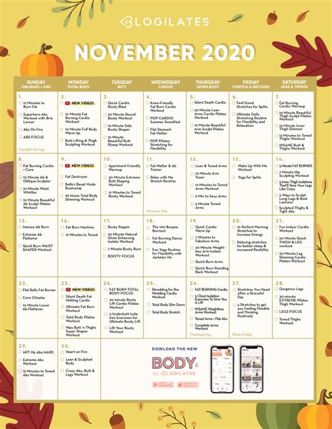 November Workout Calendar! Blogilates